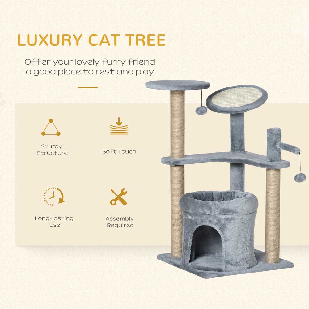 PawHut Cat Tree Tower with Scratching Post and Toy Image 4