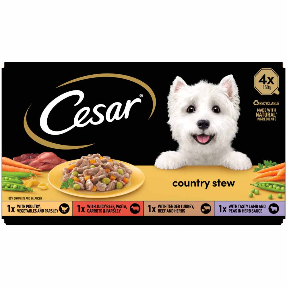 Cesar Country Stew Adult Wet Dog Food Trays Mixed in Gravy 4 x 150g Image 2