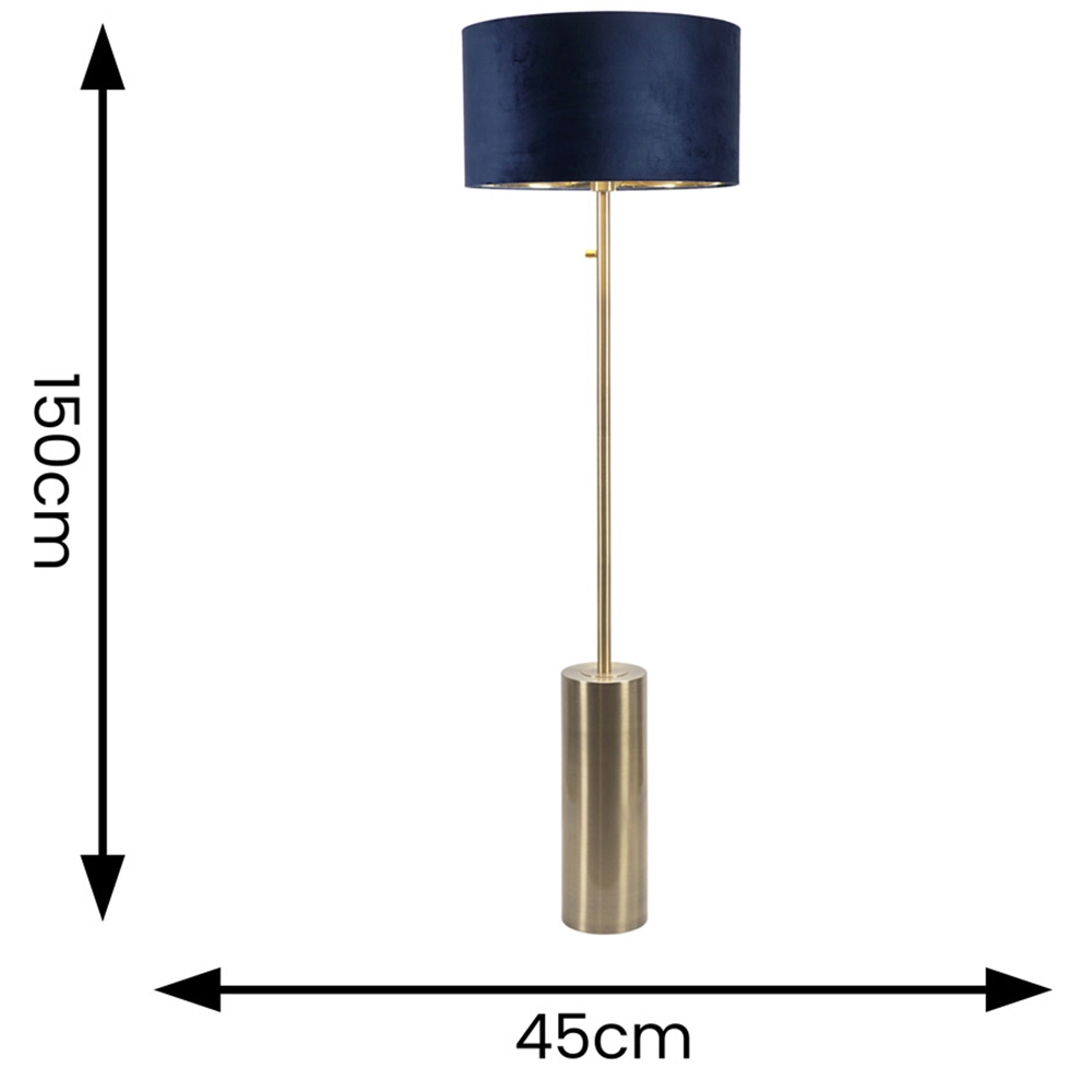 ValueLight Lexy Navy Blue Velvet Gold Inner Shade Gold Dimmable LED Floor Lamp Image 4