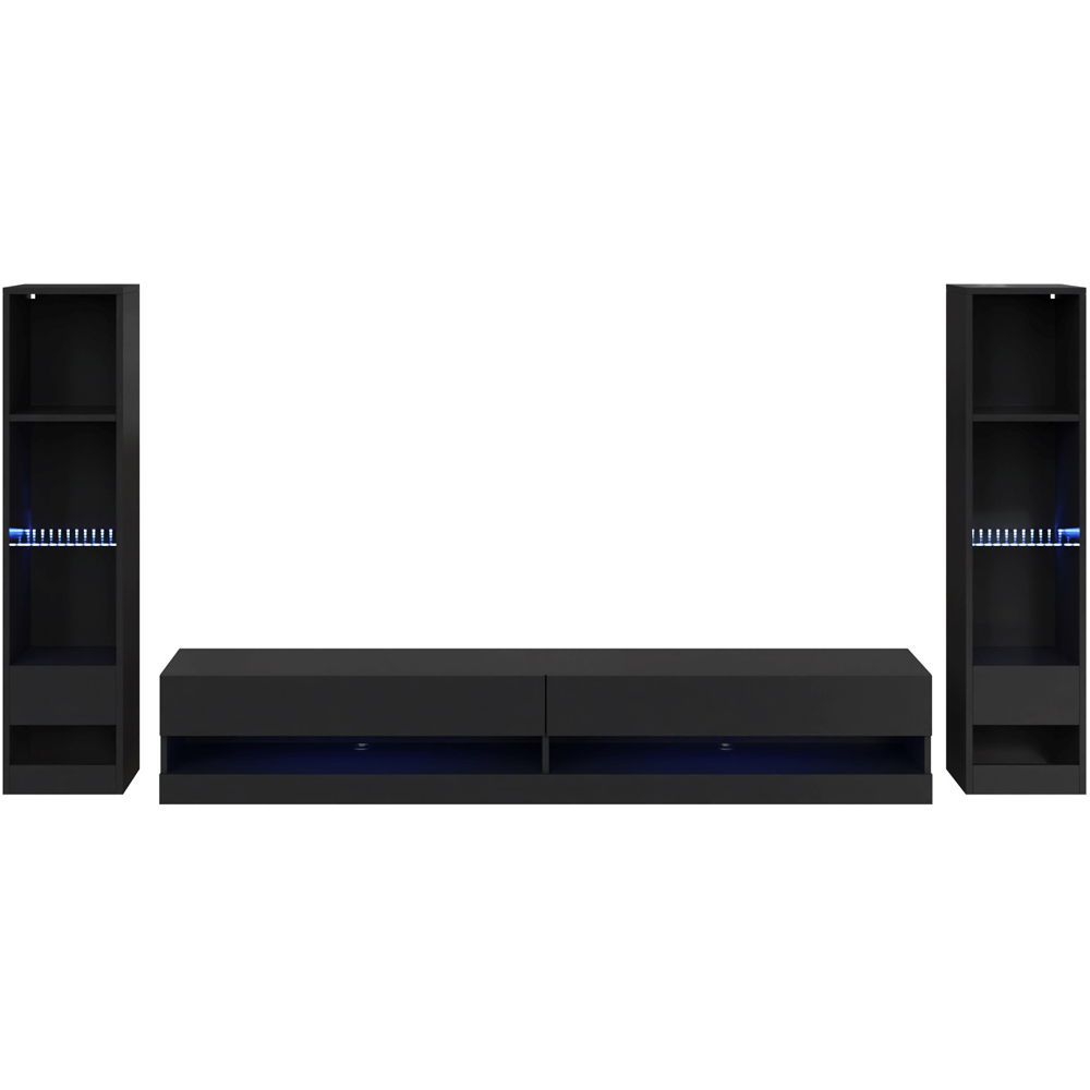 GFW Galicia 10 Shelf Black Wall Mounted LED Full Media Set Image 2