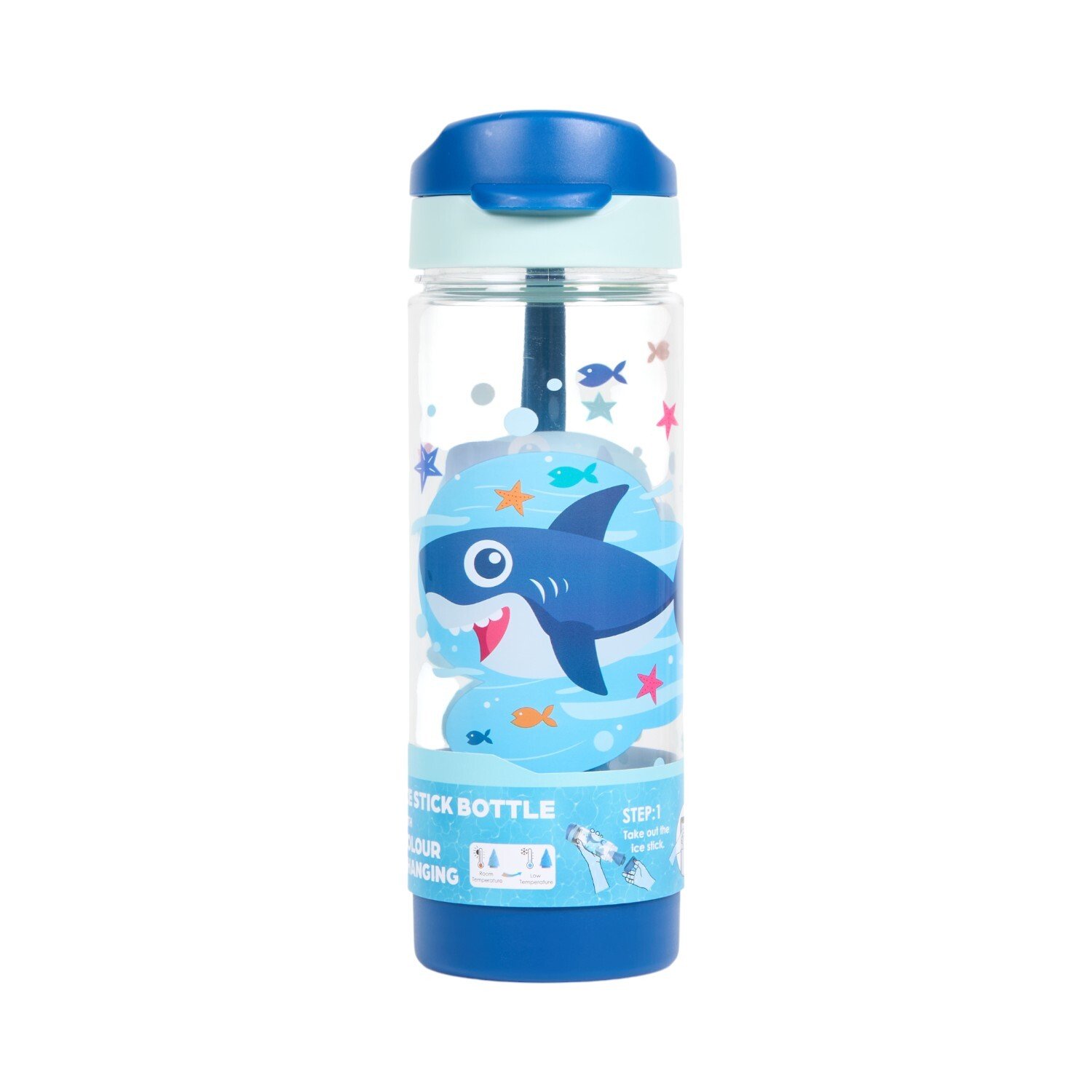 Shark Print Ice Stick Bottle Blue Image 1