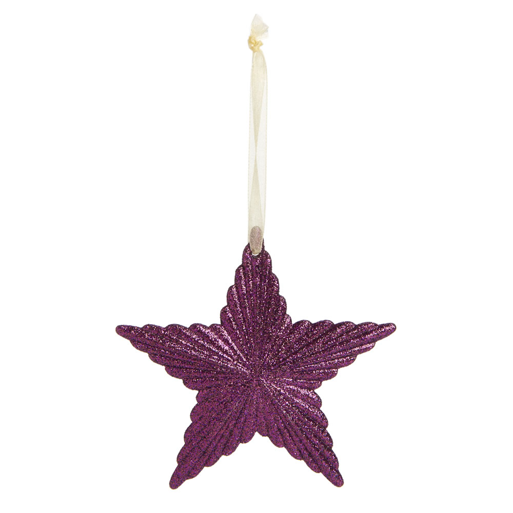 Wilko Midnight Magic Purple Glitter Star Christmas Tree Decoration Image 1