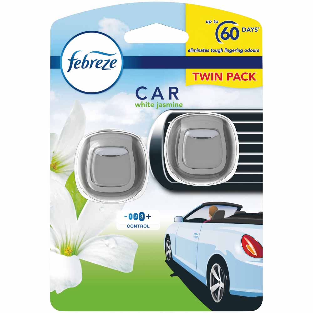 Febreze Car Air Freshener White Jasmine Car Clip Twin Pack Image 1