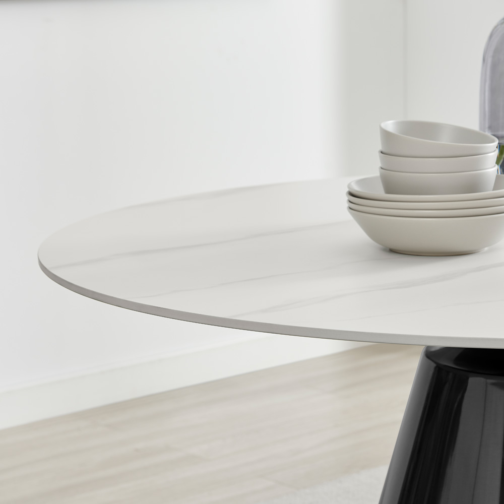 Furniturebox 6 Seater Marble Effect Round Ceramic Dining Table White Image 2