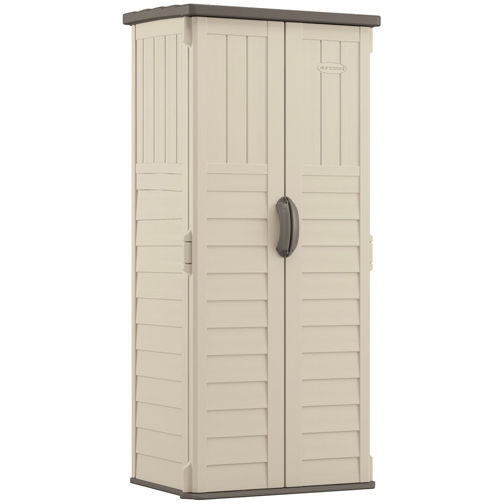 Suncast Mannington 5.7 x 2.2ft Double Door Vanilla Storage Cabinet Image 1