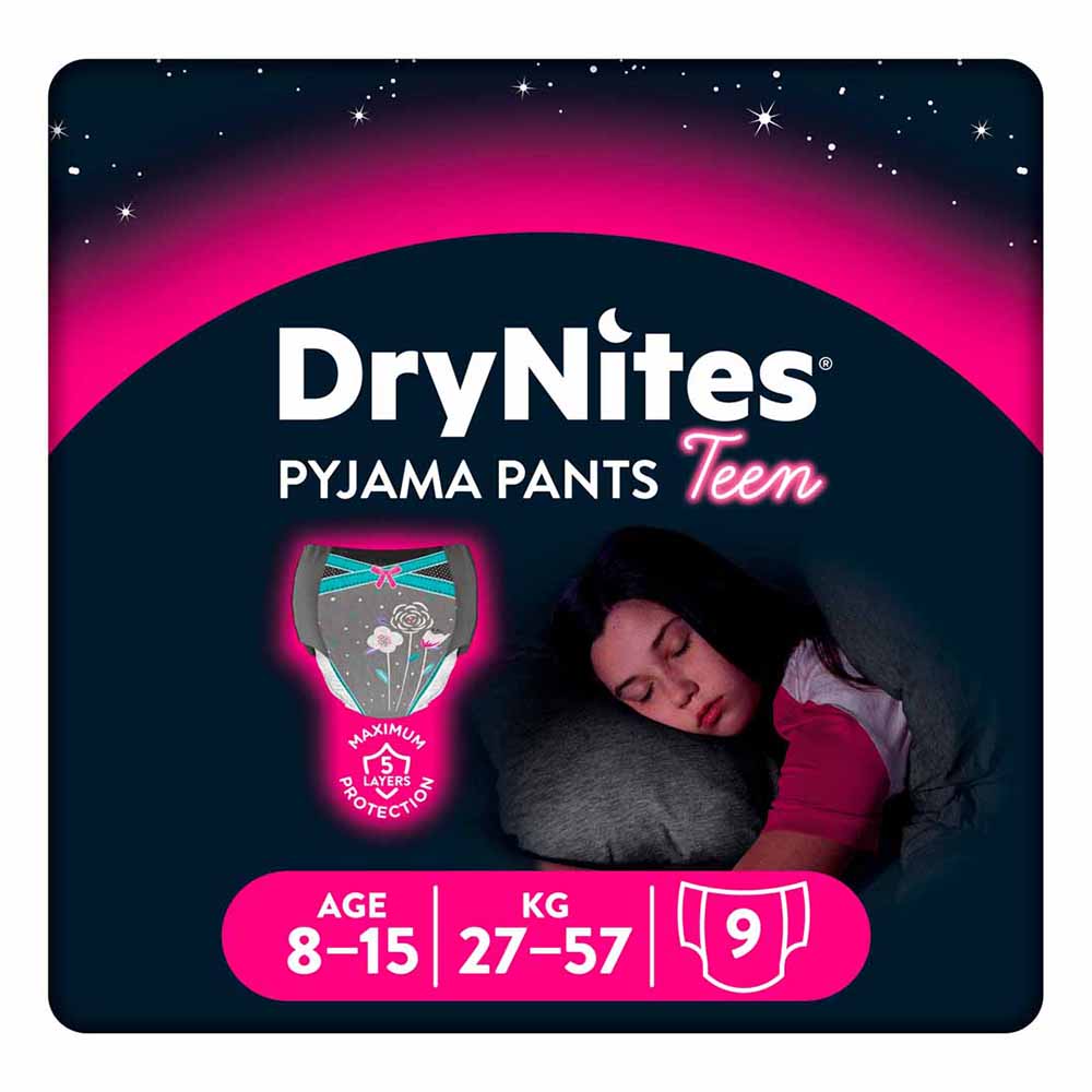 Huggies DryNites Pyjama Pants Girls 8 to 15 Years 9 pack Image 1
