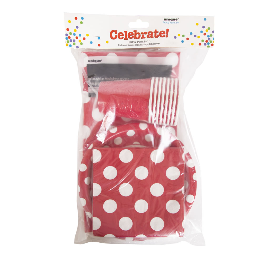 Unique Polka Dot Tableware Party Pack Red Image 1