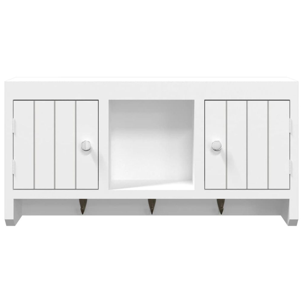 vidaXL 2 Door Single Shelf White Key Cabinet with Hooks Image 5