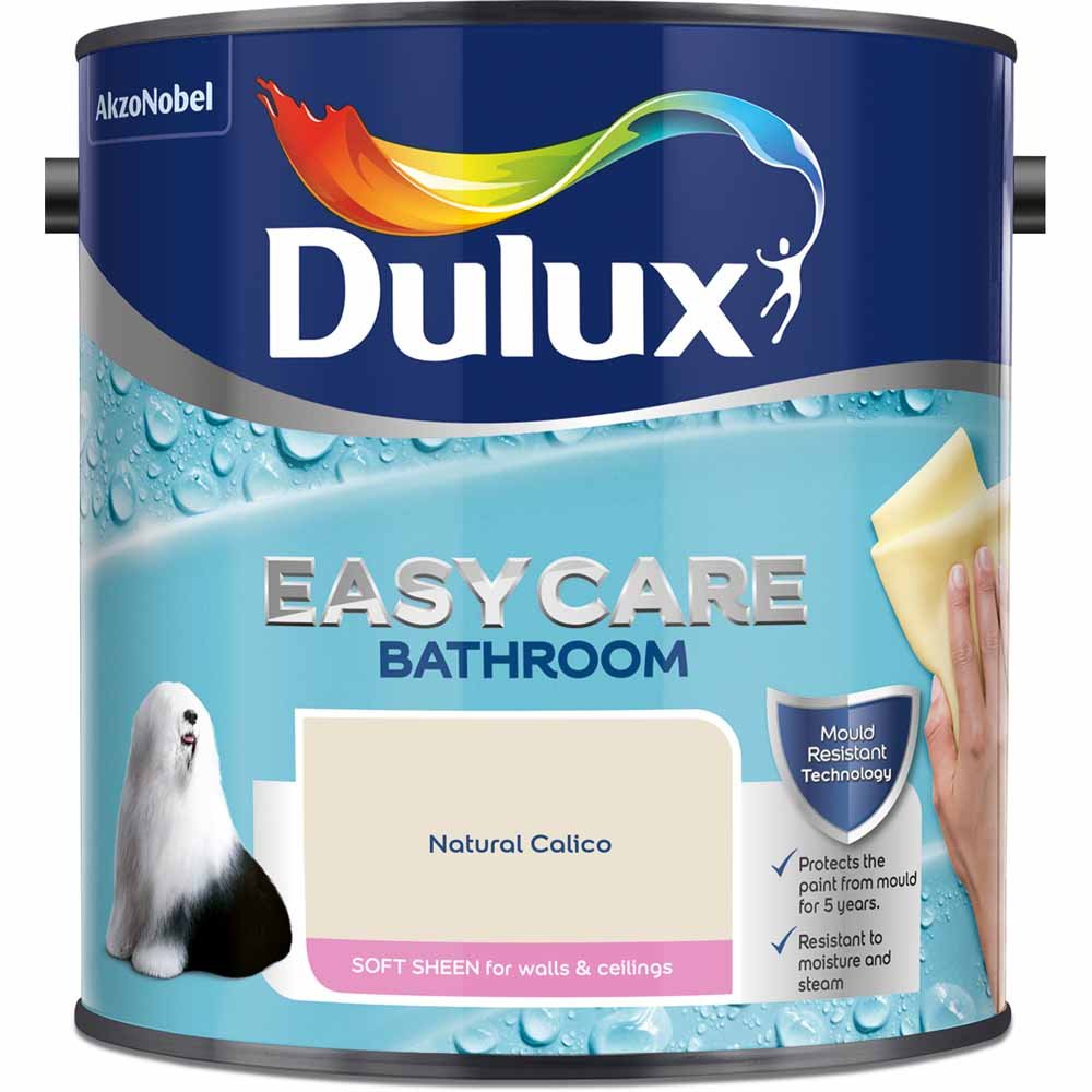 Dulux Easycare Bathroom Walls & Ceilings Natural Calico Soft Sheen Emulsion Paint 2.5L Image 2