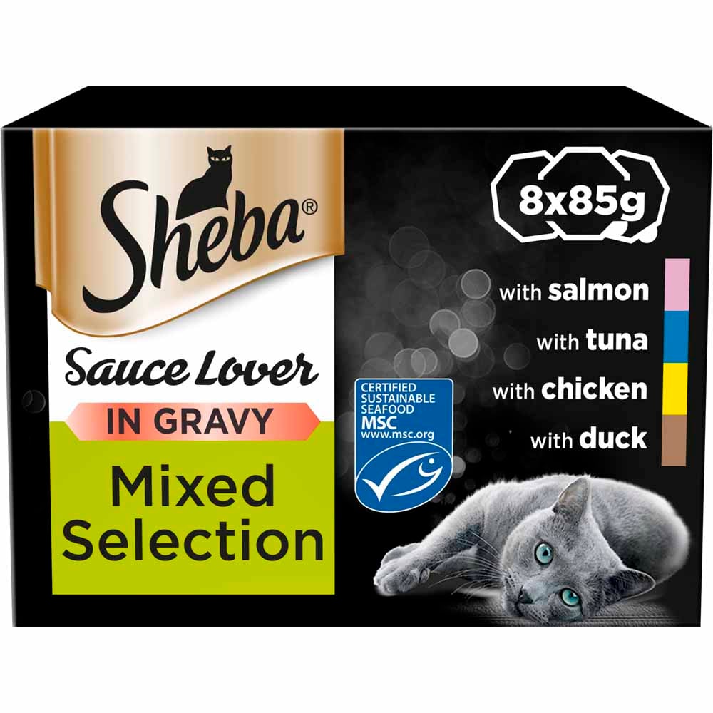 Sheba Sauce Lover Mixed Collection Cat Food Trays in Gravy 85g Case of 4 x 8 Pack Image 2