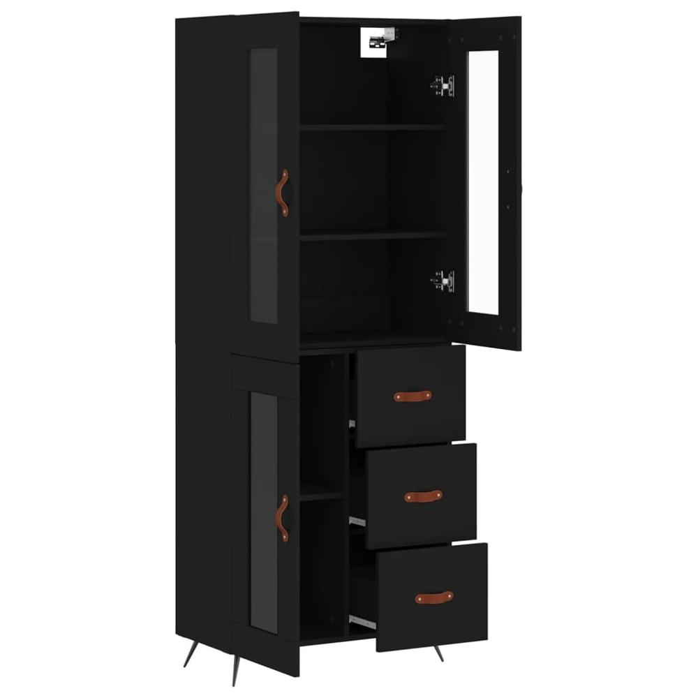 vidaXL 3 Glass Door 3 Drawer Black Highboard Image 4