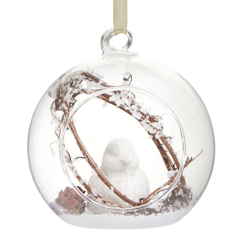 Wilko Country Christmas Open Glass Bauble with Bird Image 1
