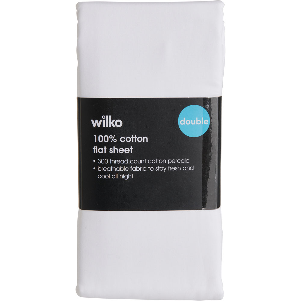 Wilko Best White 300 Thread Count Double Percale Flat Sheet Image 2