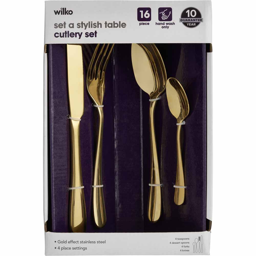 Wilko 16 piece Gold Effect Cutlery Set Image 1