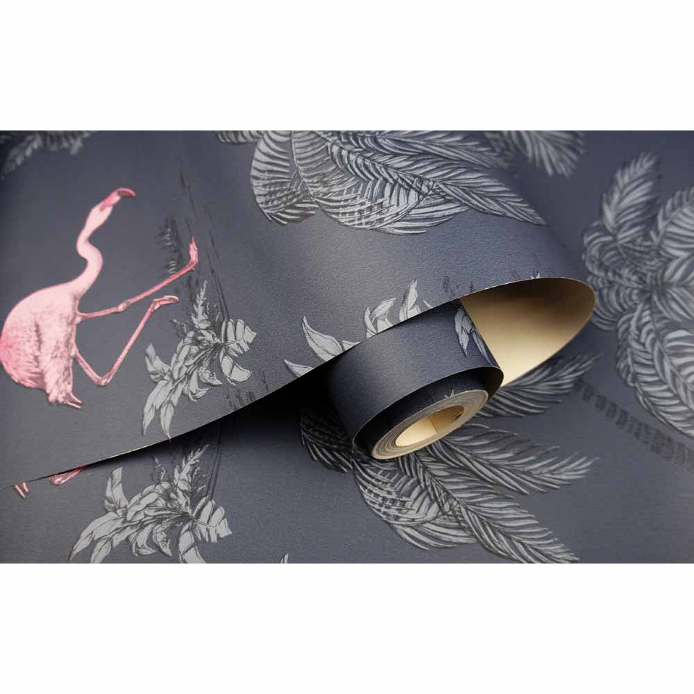 Holden Decor Flamingo Lake Midnight Blue and Pink Wallpaper Image 2