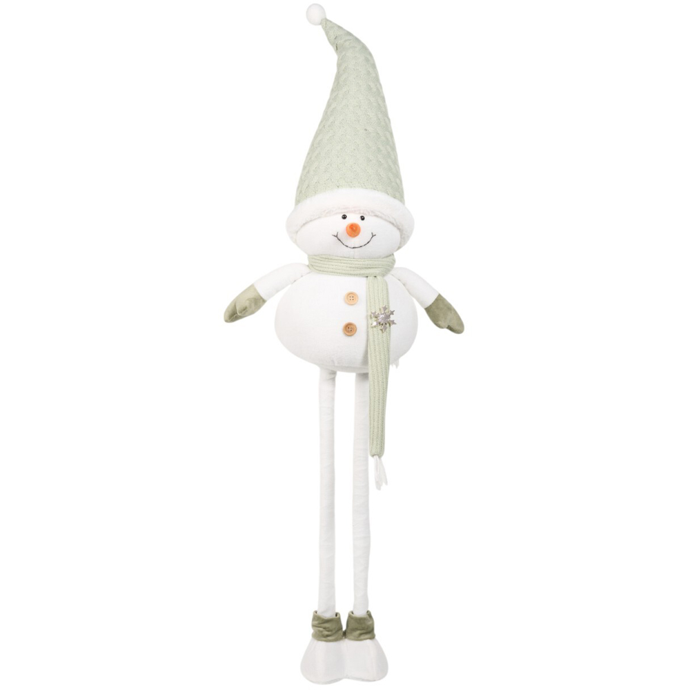 Extendable Cosy Sage Snowman Standing Decoration - Sage and White Image 4