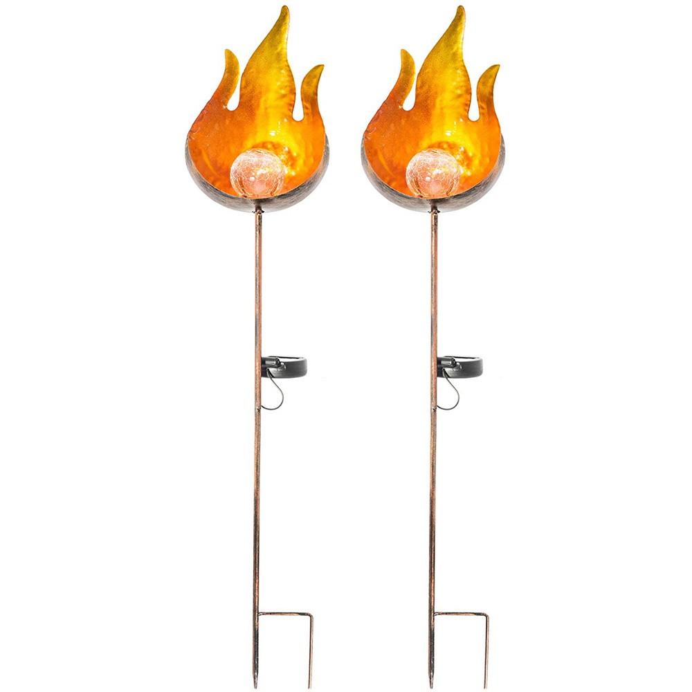 wilko Flame and Crackle Glass Ball Solar Stake Light 2 Pack Image 1