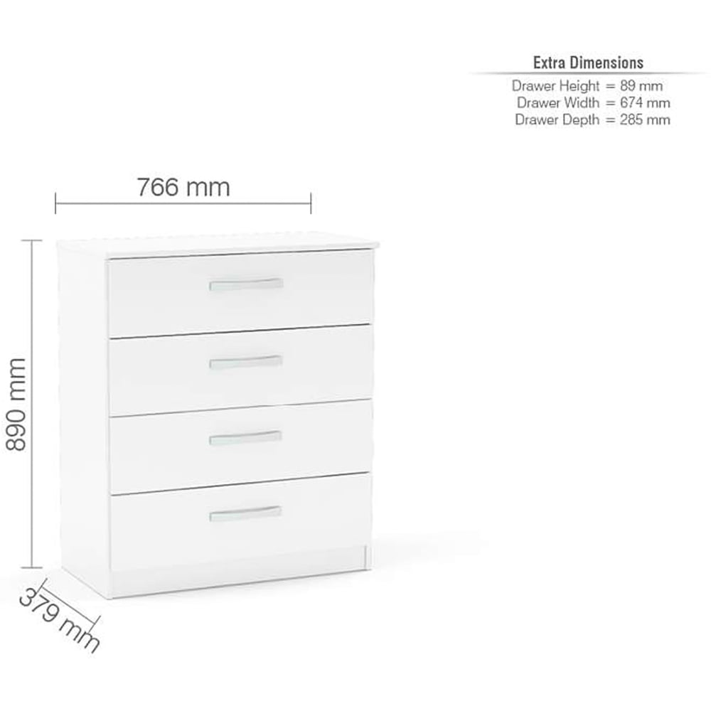 Lynx 4 Drawer White Chest of Drawers Image 4