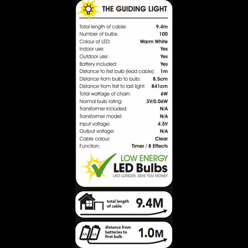 Wilko Battery Operated Warm White LED Timer Lights 100 pack Image 2