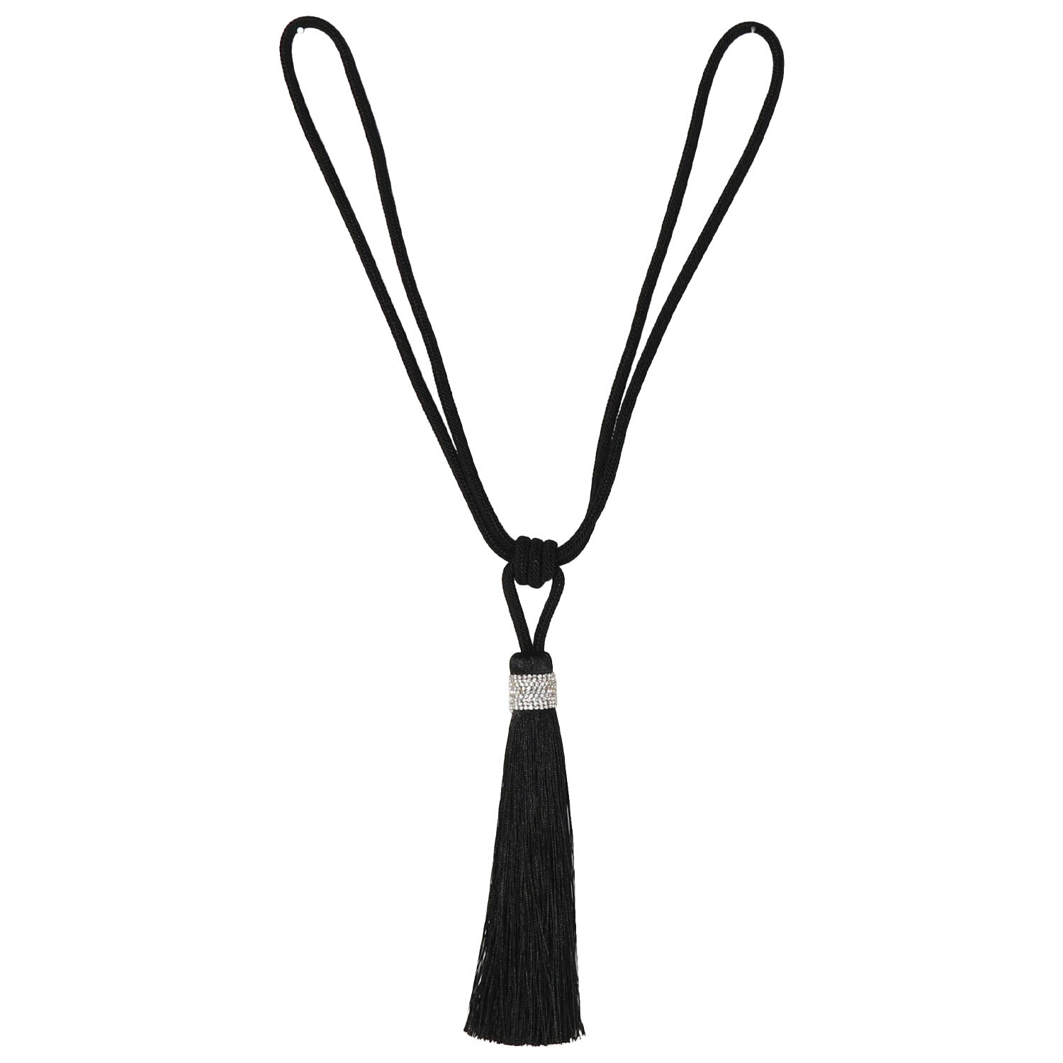 Black Diamante Tassel Tie Back Image 2