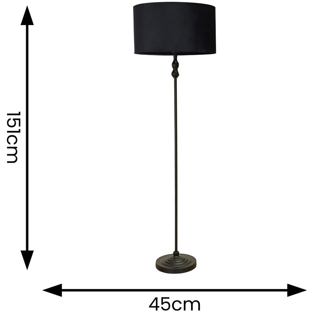 ValueLights Maggie Black Velvet Shade Black Metal Candlestick Floor Lamp Image 6