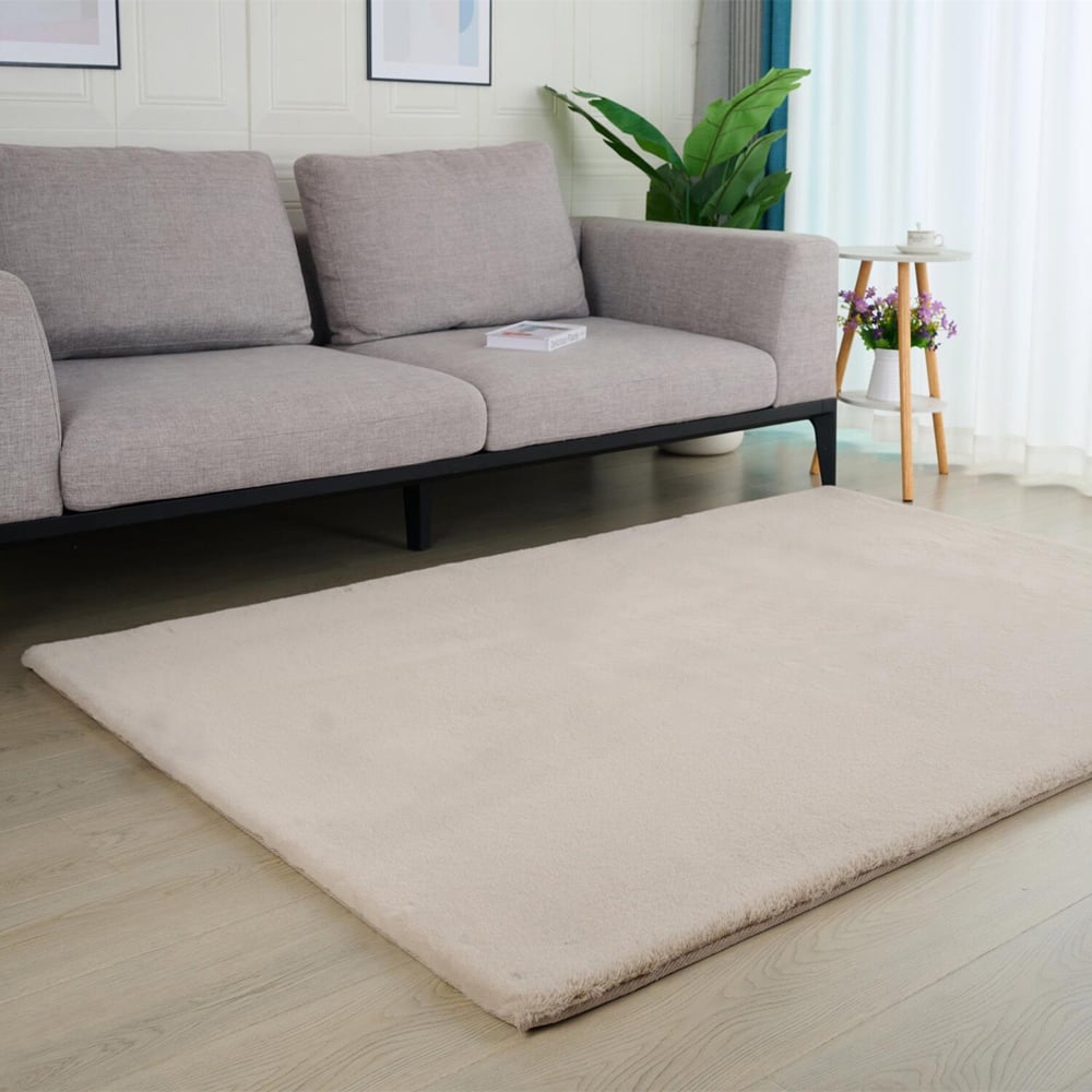 Deluxe Rabbit Faux Fur Rug  - Biscuit / 140cm Image 6