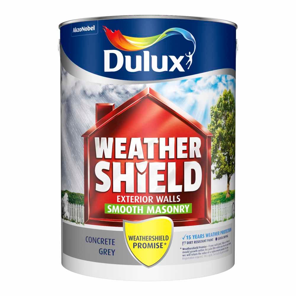 Dulux Weathershield Exterior Walls Concrete Grey Smooth Masonry Paint 5L Image 2
