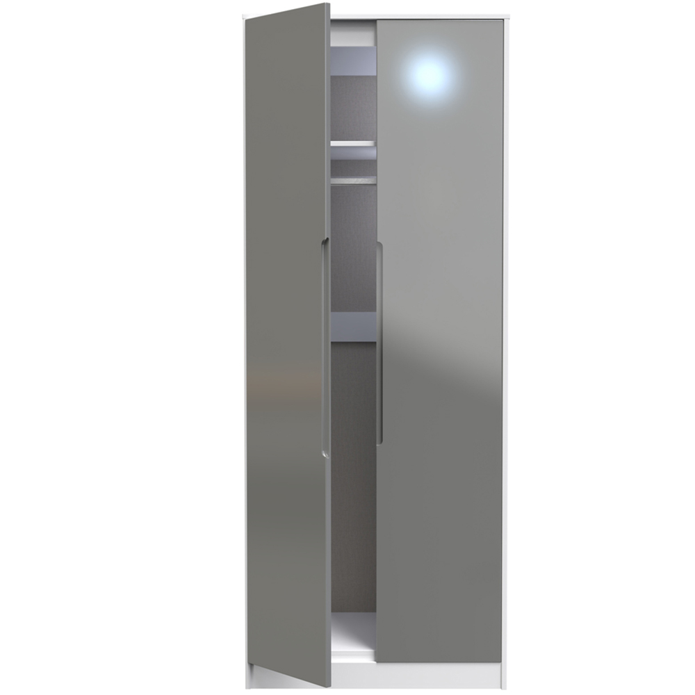 Crowndale Monaco 2 Door Grey Gloss and White Tall Wardrobe Ready Assembled Image 3