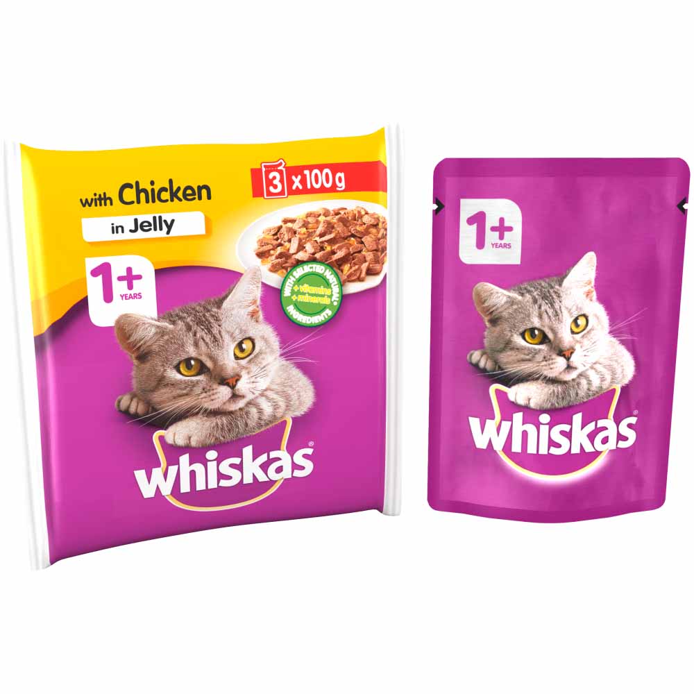 Whiskas Adult Wet Cat Food Pouches Chicken in Jelly 3 x 100g Image 3