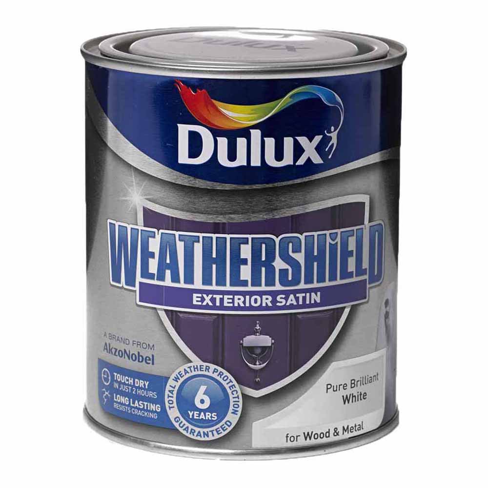 Dulux Weathershield White Satin Exterior Paint 750ml Image 1
