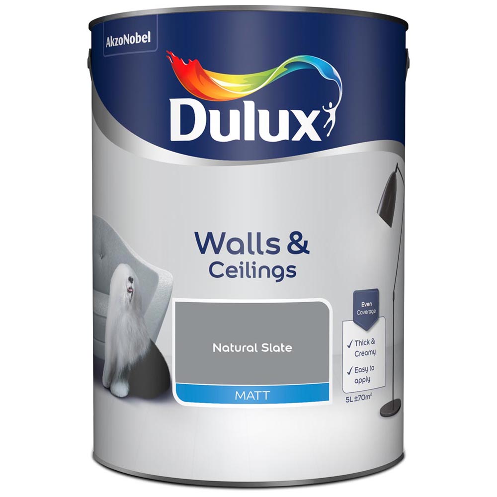 Dulux Walls & Ceilings Natural Slate Matt Emulsion Paint 5L Image 2