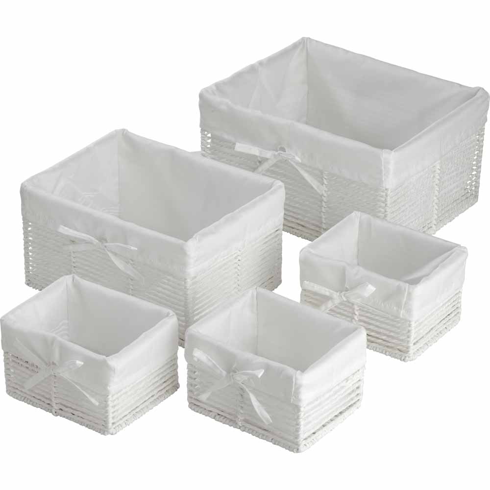 Wilko White Paper Rope Baskets 5 Pack Image 1