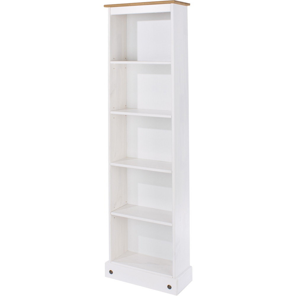 Corona 5 Shelf White Washed Wax Finish Tall Narrow Bookcase Image 3