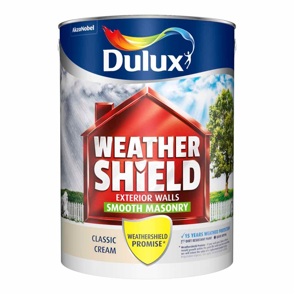 Dulux Weathershield Exterior Walls Classic Cream Smooth Masonry Paint 5L Image 2