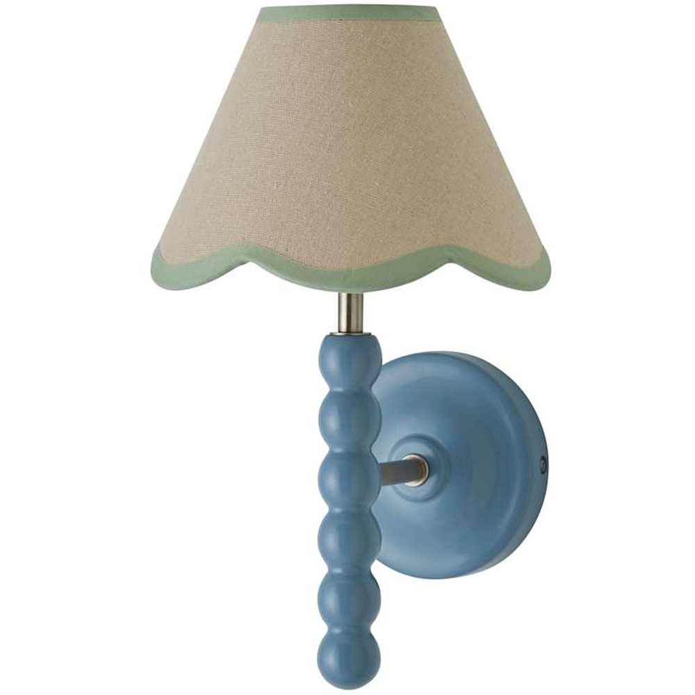 ValueLights Green Trim Scallop Shade Blue Bobbin LED Wall Light with Bulb 2 Pack Image 1