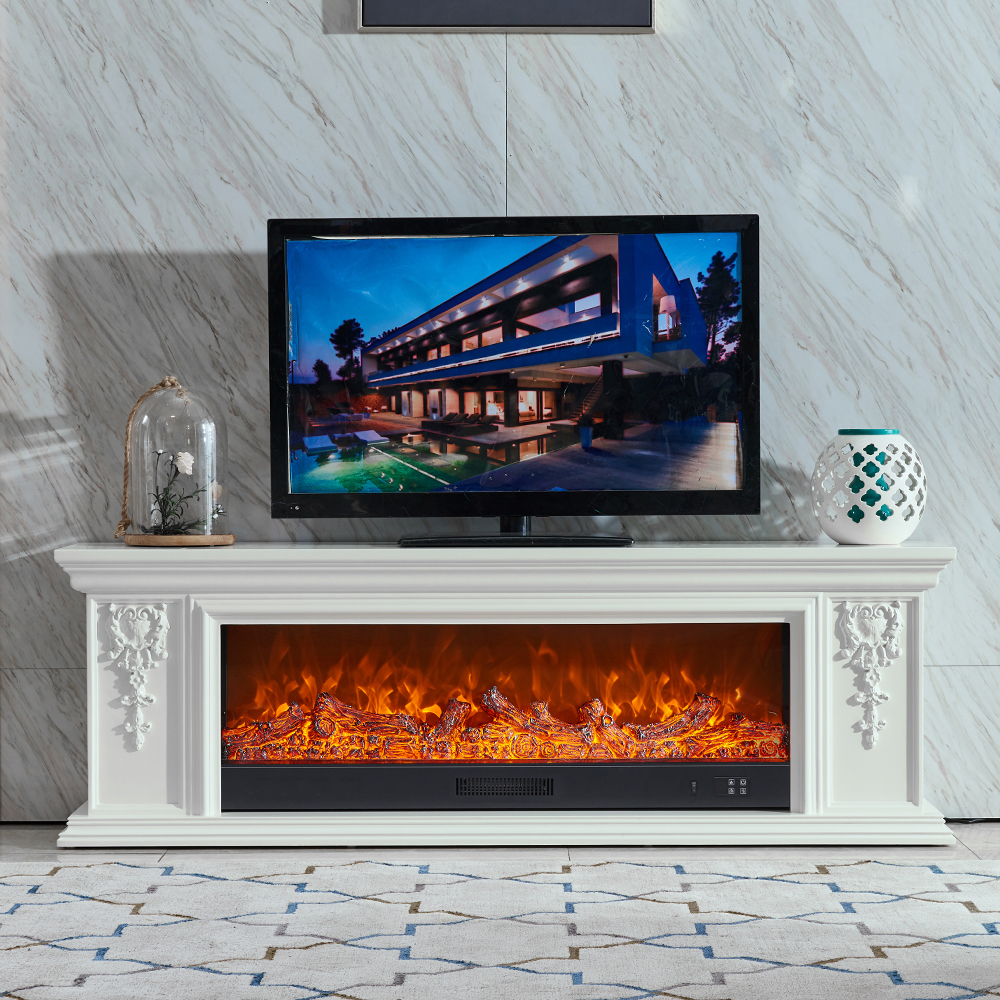 Living and Home 7 Flame Colour Natural Resin Carved TV Stand Electric Fireplace with Remote Image 8