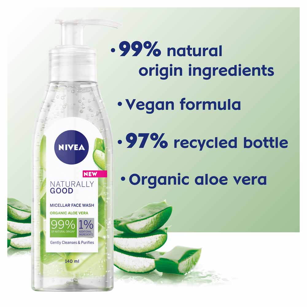 Nivea Naturally Good Organic Aloe Vera Micellar Face Wash 140ml Image 2