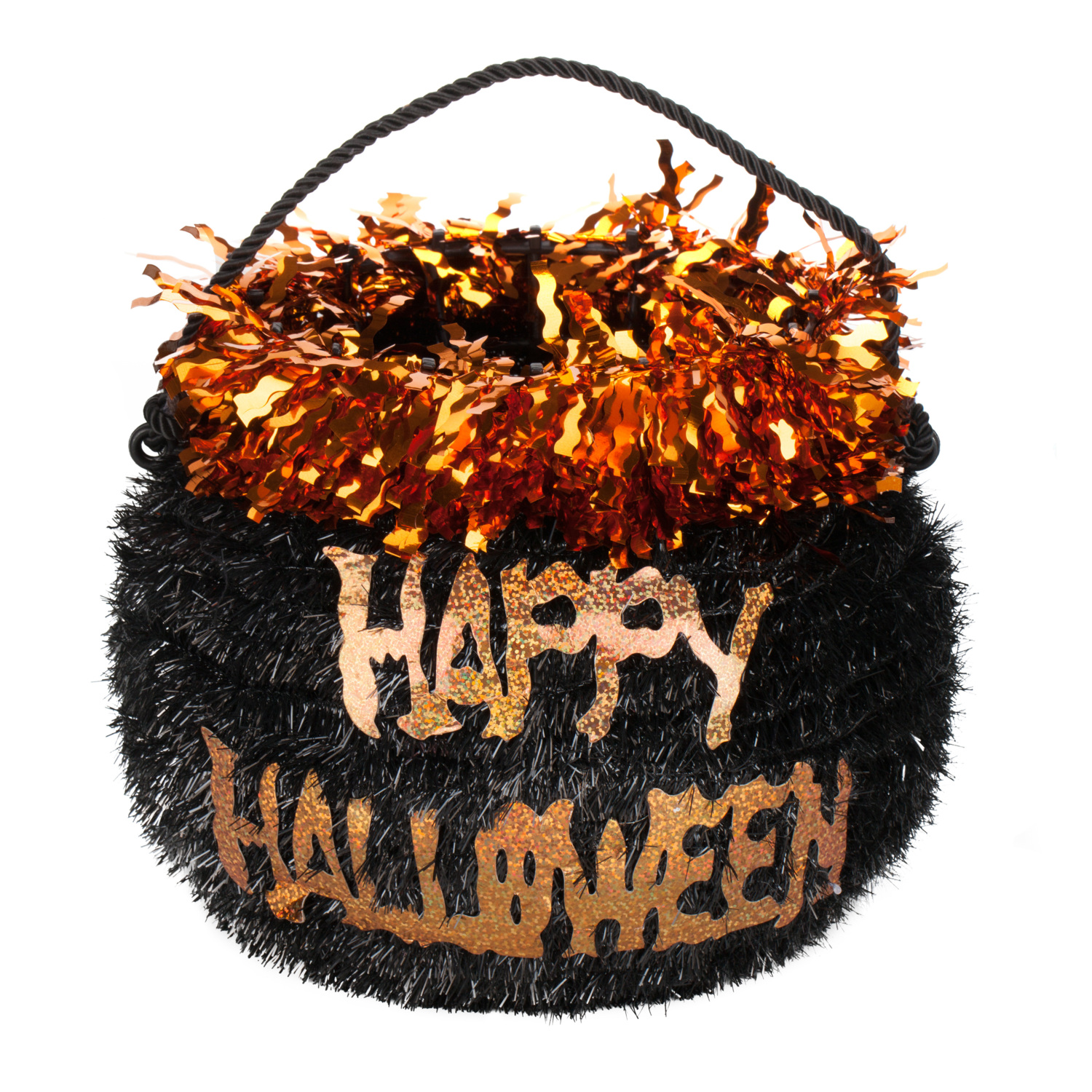 Happy Halloween Tinsel Pot - Black and Orange Image