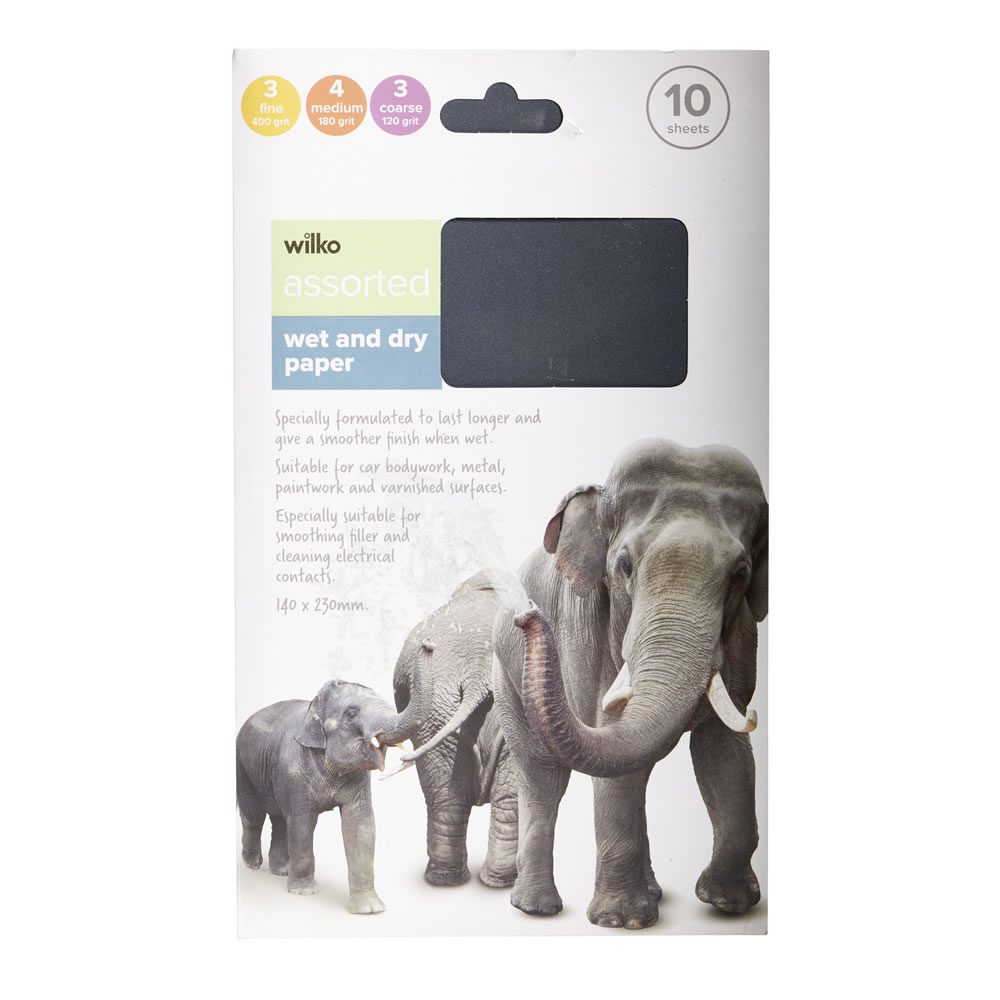 Wilko Wet and Dry Paper Assorted 140mm x 230mm 10 pack
