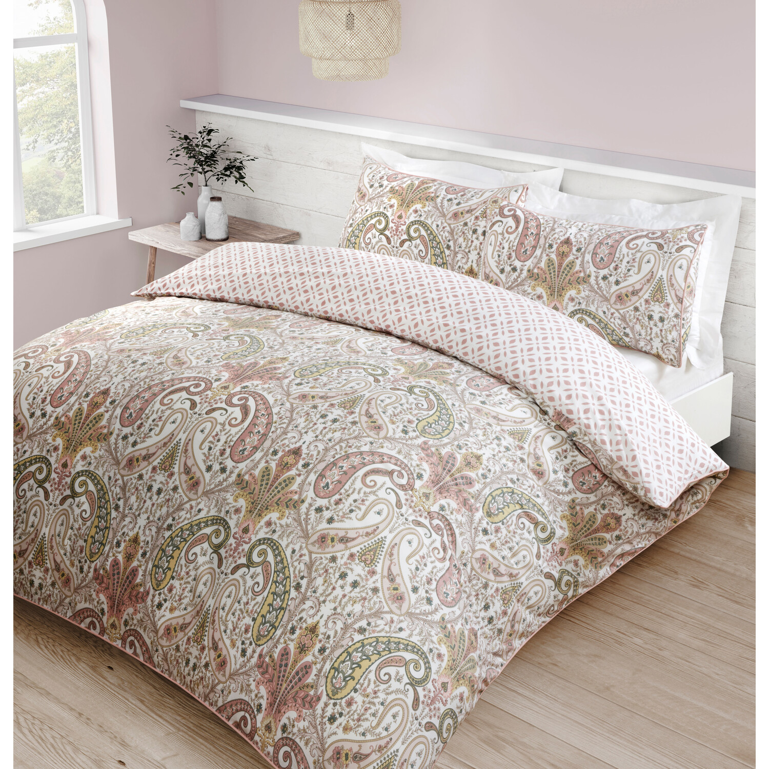 Paisley Piped Edge Duvet Cover and Pillowcase Set - King size Image 2