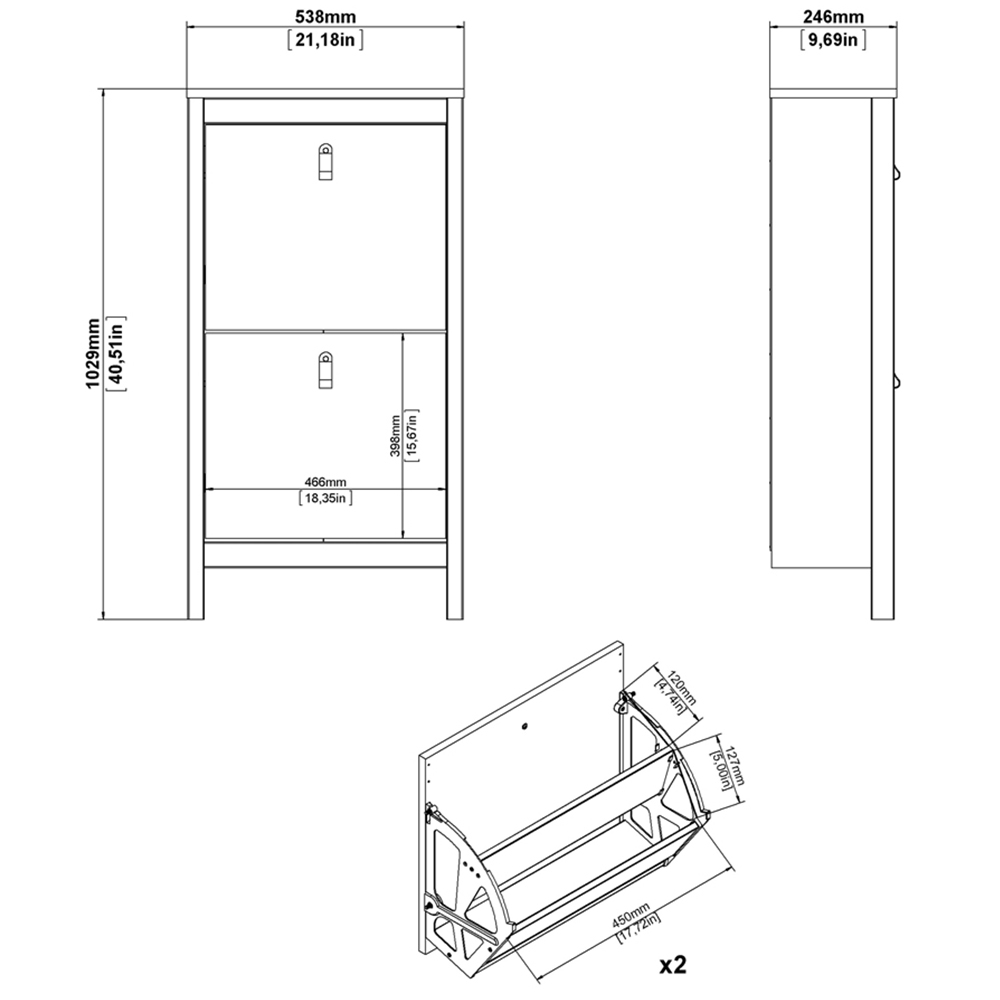 Florence Barcelona 2 Flip Down Doors Matt Black Shoe Cabinet Image 8