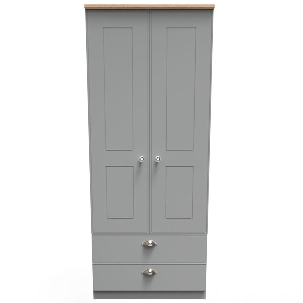 Crowndale Victoria 2 Door 2 Drawer Grey and Oak Wardrobe Image 2