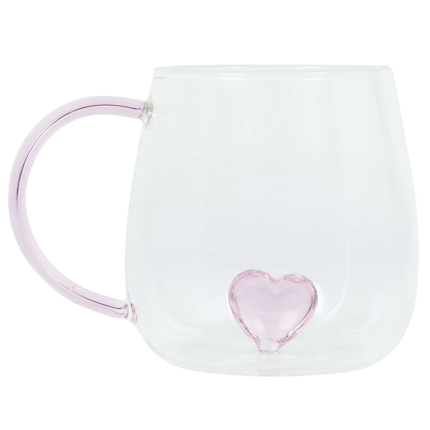 Glass Heart Inside Mug with Pink Handle 400ml - Clear and Pink Image 1
