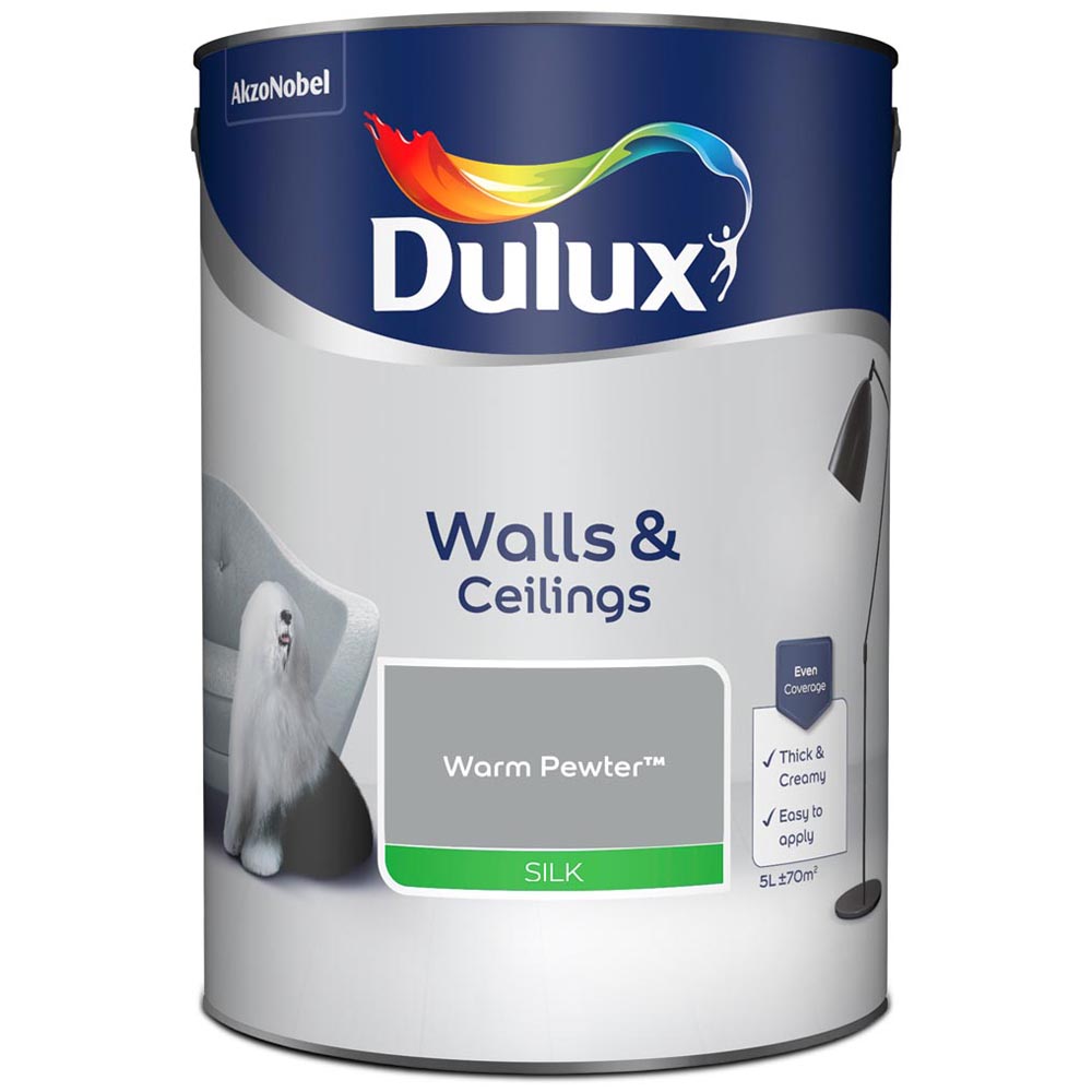 Dulux Walls & Ceilings Warm Pewter Silk Emulsion Paint 5L Image 2