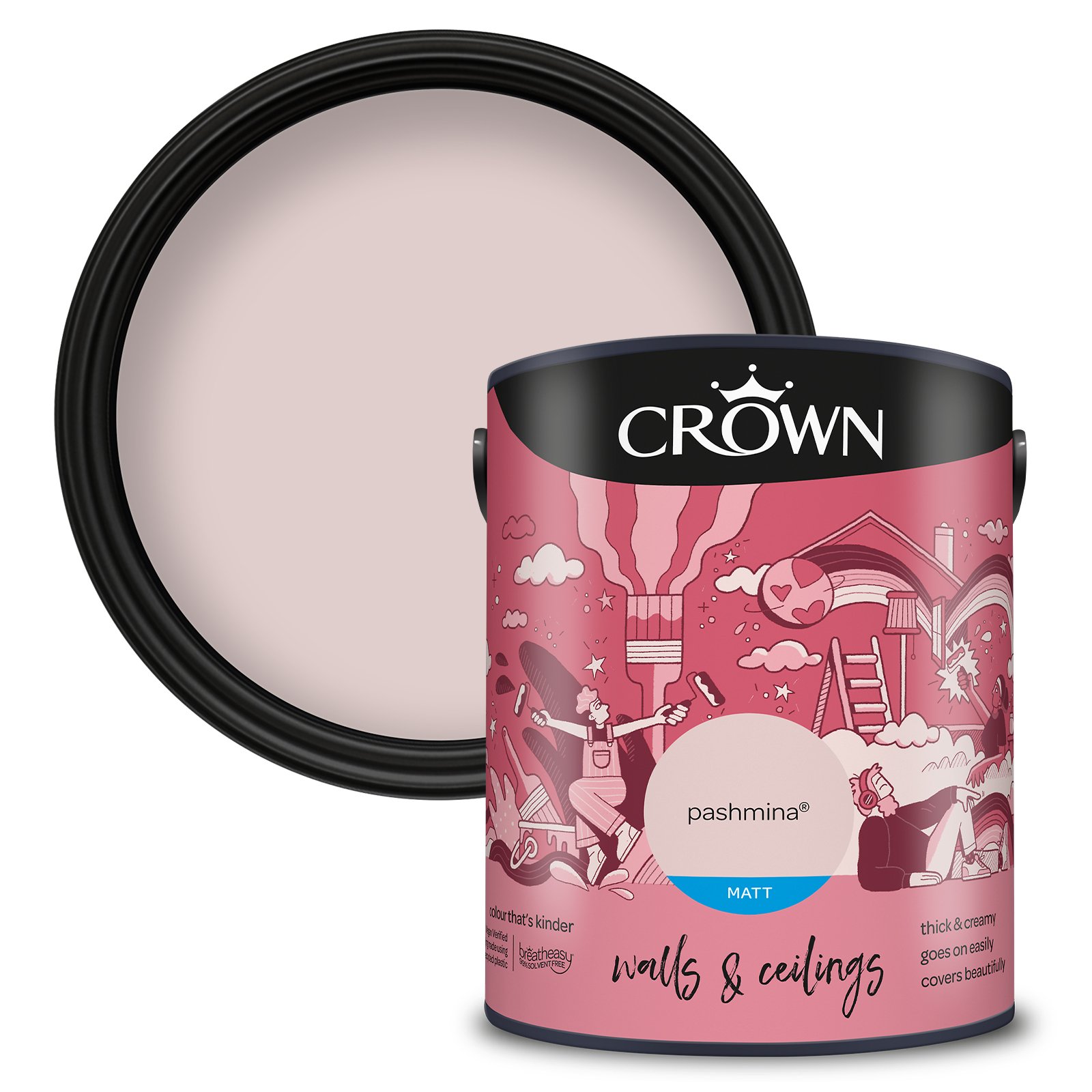 Crown Breatheasy Walls & Ceilings Pashmina Matt Emulsion Paint 5L Image 1