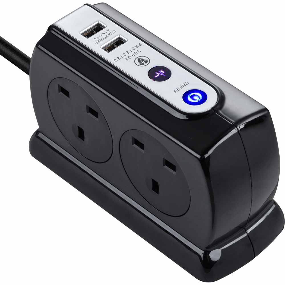 Masterplug Surge portected USB Extension Lead 2 m Noir 4 Douilles 2 Usb 