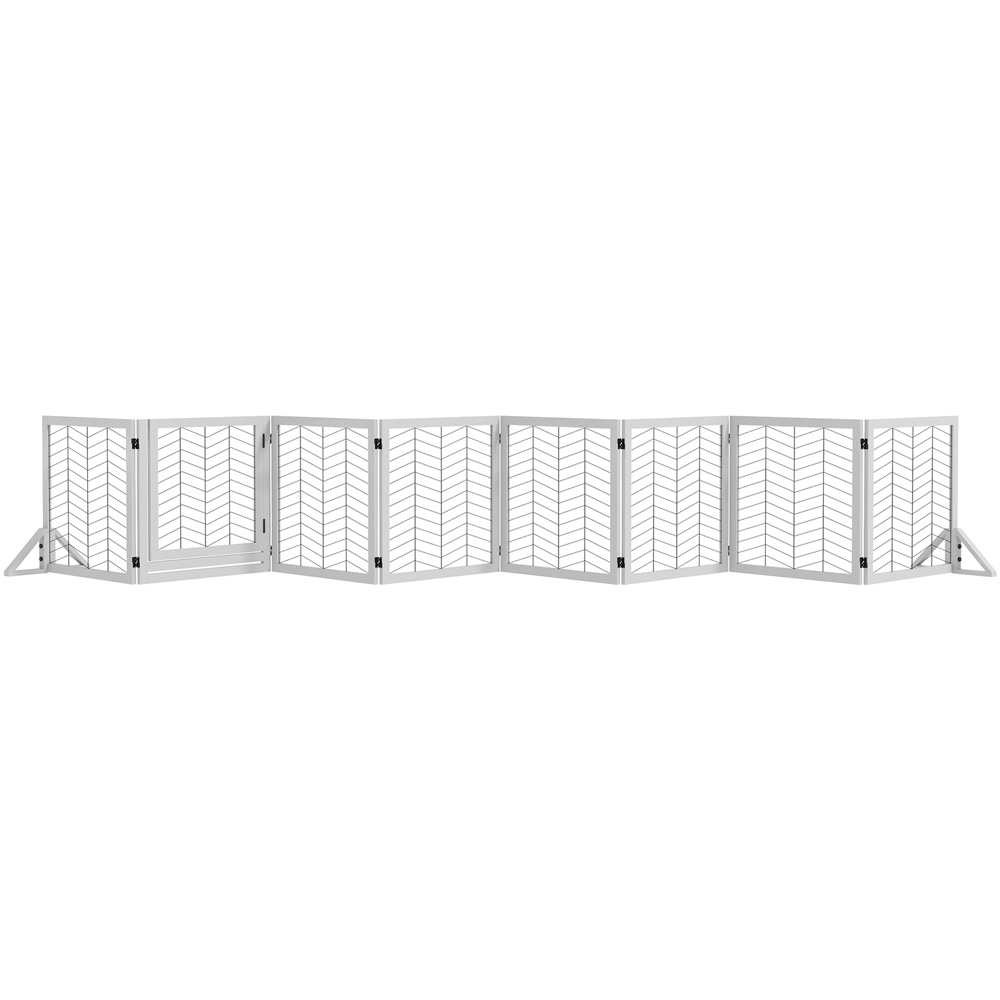 PawHut White 8 Panel Freestanding Wooden Pet Playpen Gate Image 1
