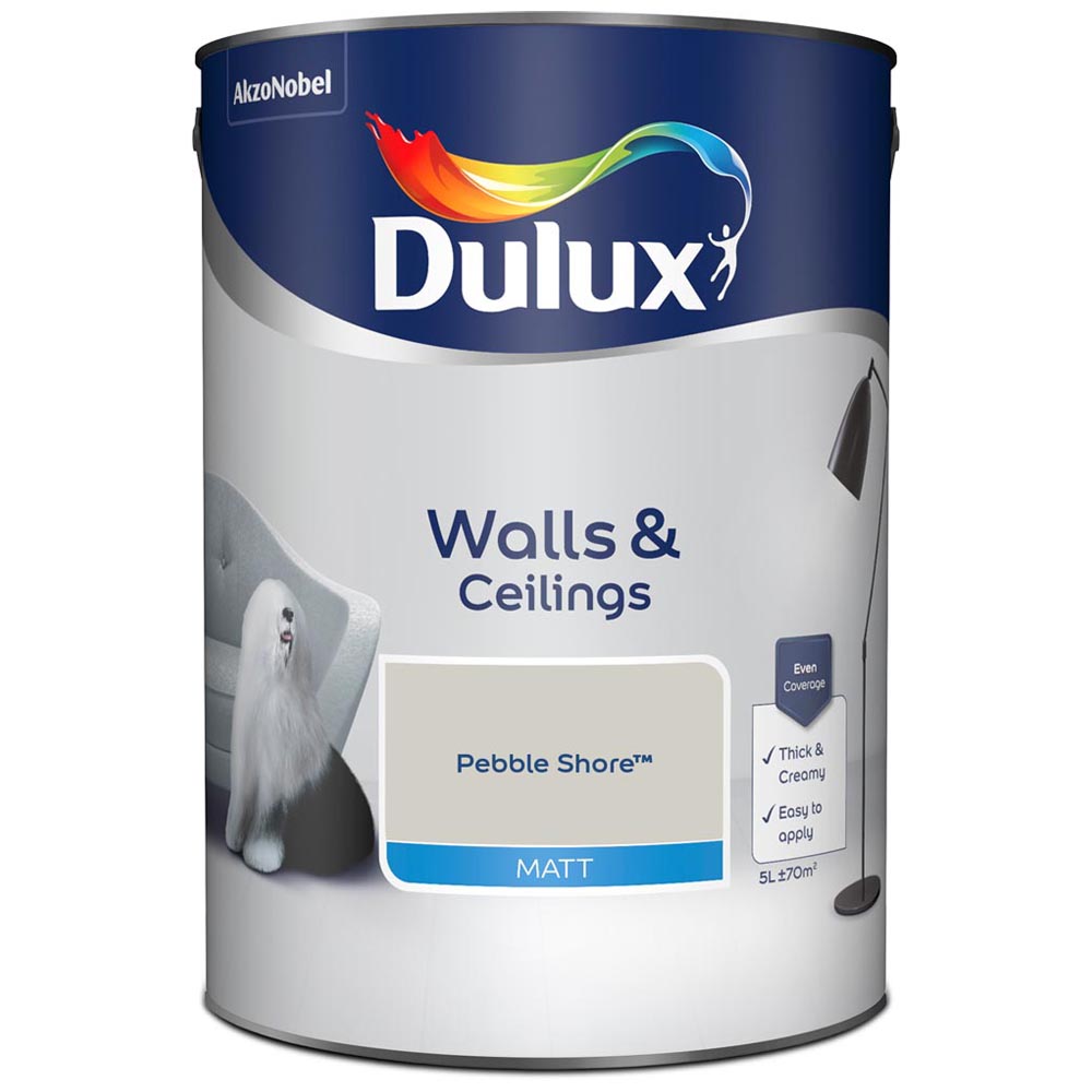 Dulux Walls & Ceilings Pebble Shore Matt Emulsion Paint 5L Image 2