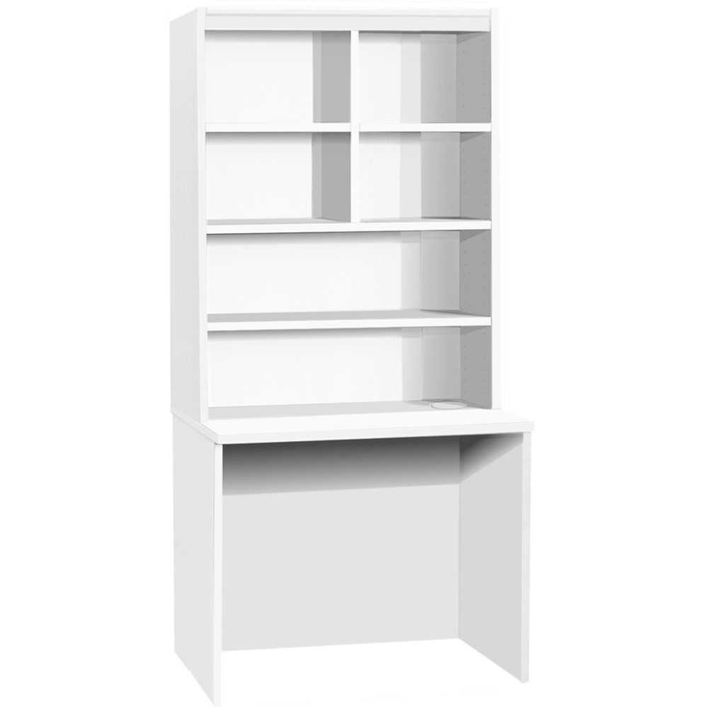 R White Cabinets 6 Shelf Home Office Desk with Hutch White Image 2