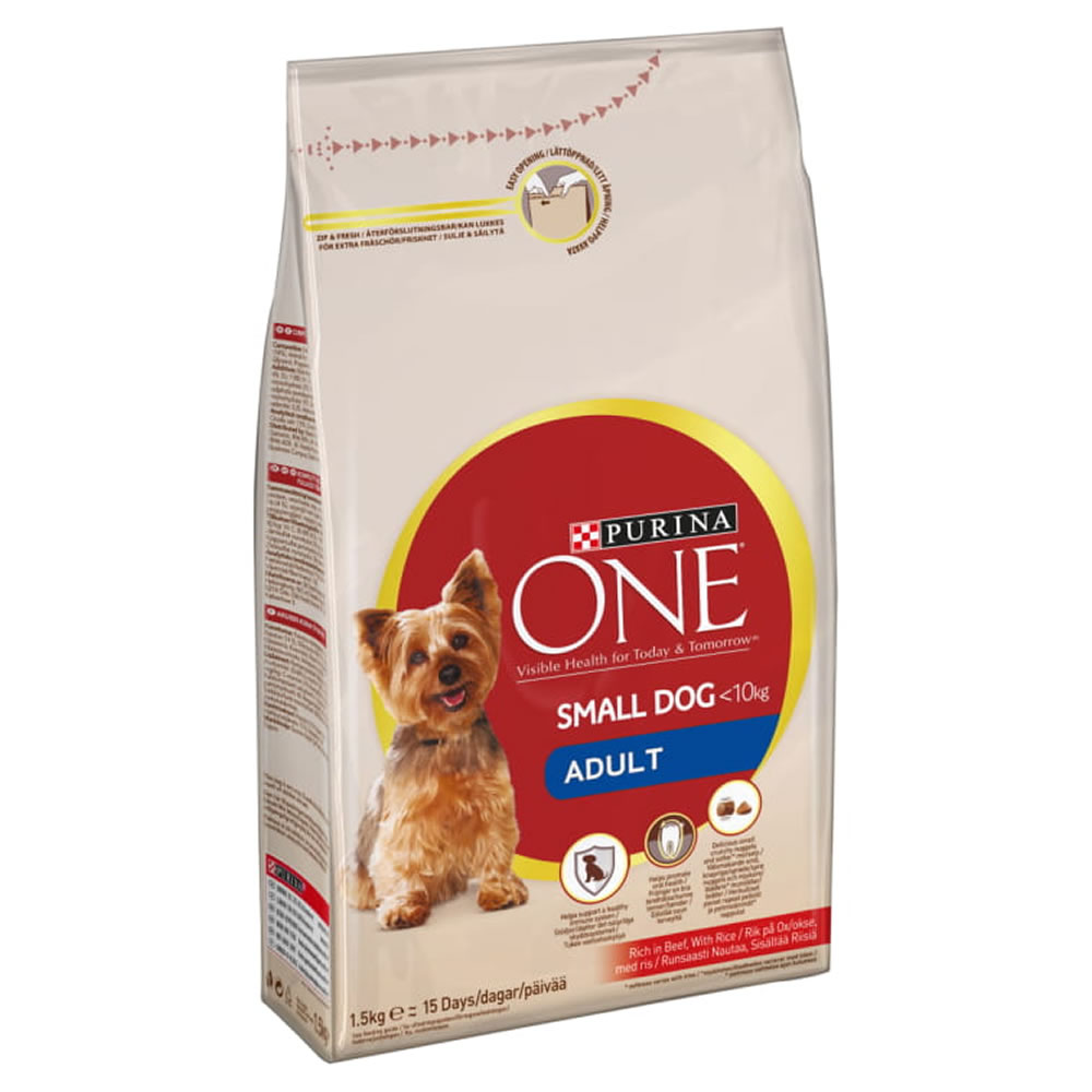 Purina One My Dog Is Dry Small Adult Dog Food Beef and Rice 1.5kg Image 1